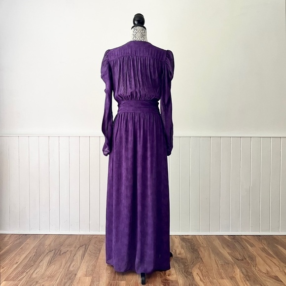 Zara Purple Jacquard Pleated Puff Sleeve Midi Dress Size S - Picture 7 of 16